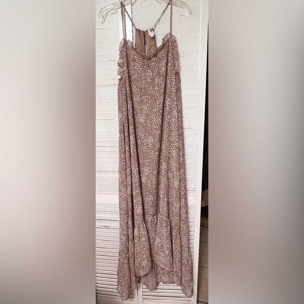 FLAWLESS Taupe Floral Maxi Slip Dress with Spaghetti Straps -Small